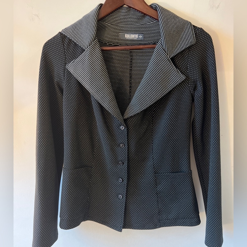 Kollontai Black Polka Dot Striped Women's Blazer S VGUC